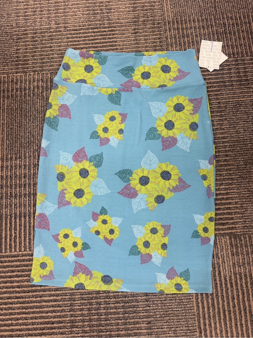 NWT LuLaRoe Cassie Blue Sunflower Pencil Skirt Sz Large